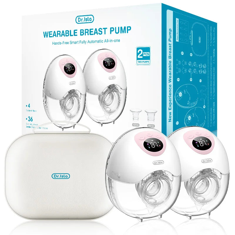 Dr.isla New 2PCS Wearable Electric Breast Pump 4 Modes 36 Suction Levels Silent Leak-Proof Hands Free Breast Pumps Breastfeeding