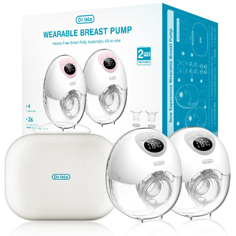 Dr.isla New 2PCS Wearable Electric Breast Pump 4 Modes 36 Suction Levels Silent Leak-Proof Hands Free Breast Pumps Breastfeeding