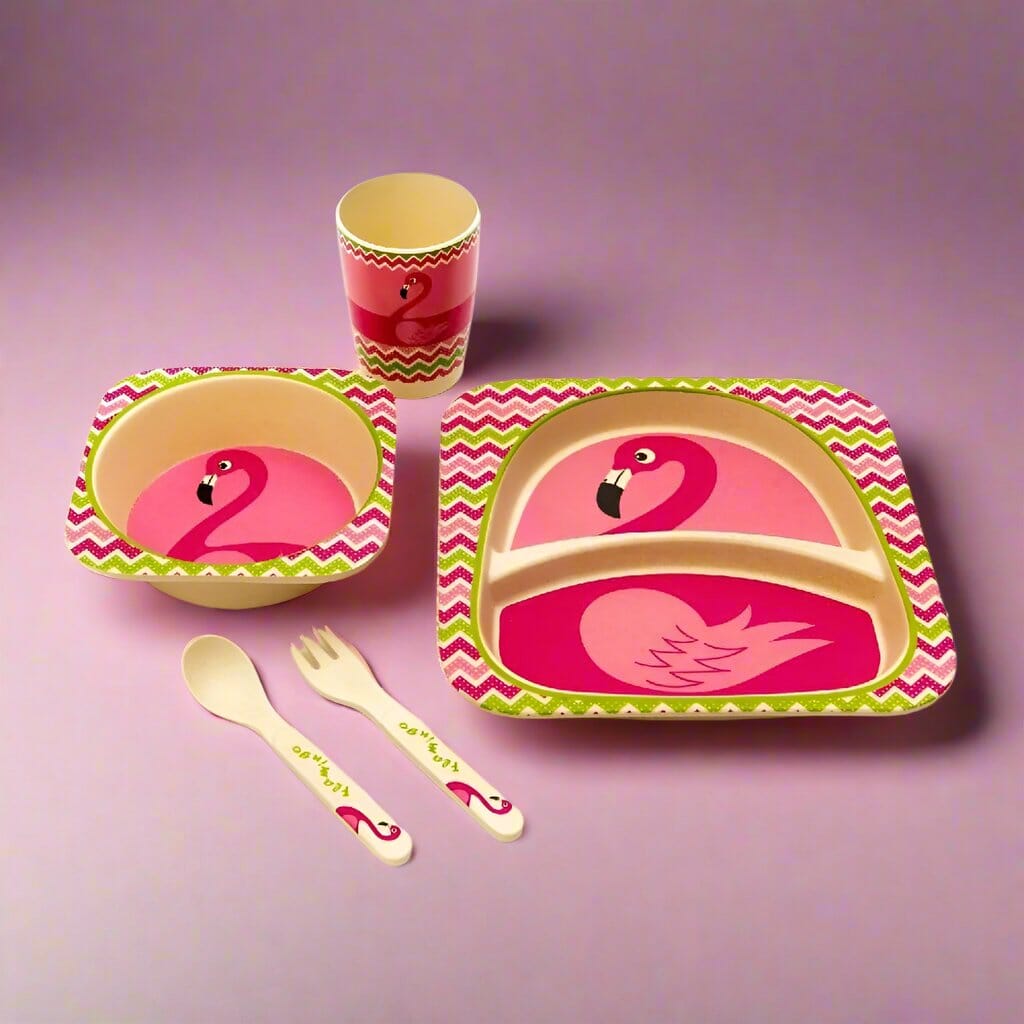 Vaisselle Bebe - BambooKid™ - Flamant rose - Bebe roi