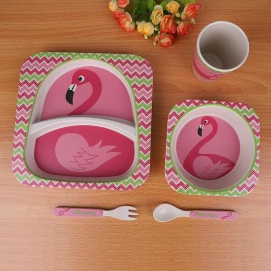 Vaisselle Bebe - BambooKid™ - Flamant rose - Bebe roi